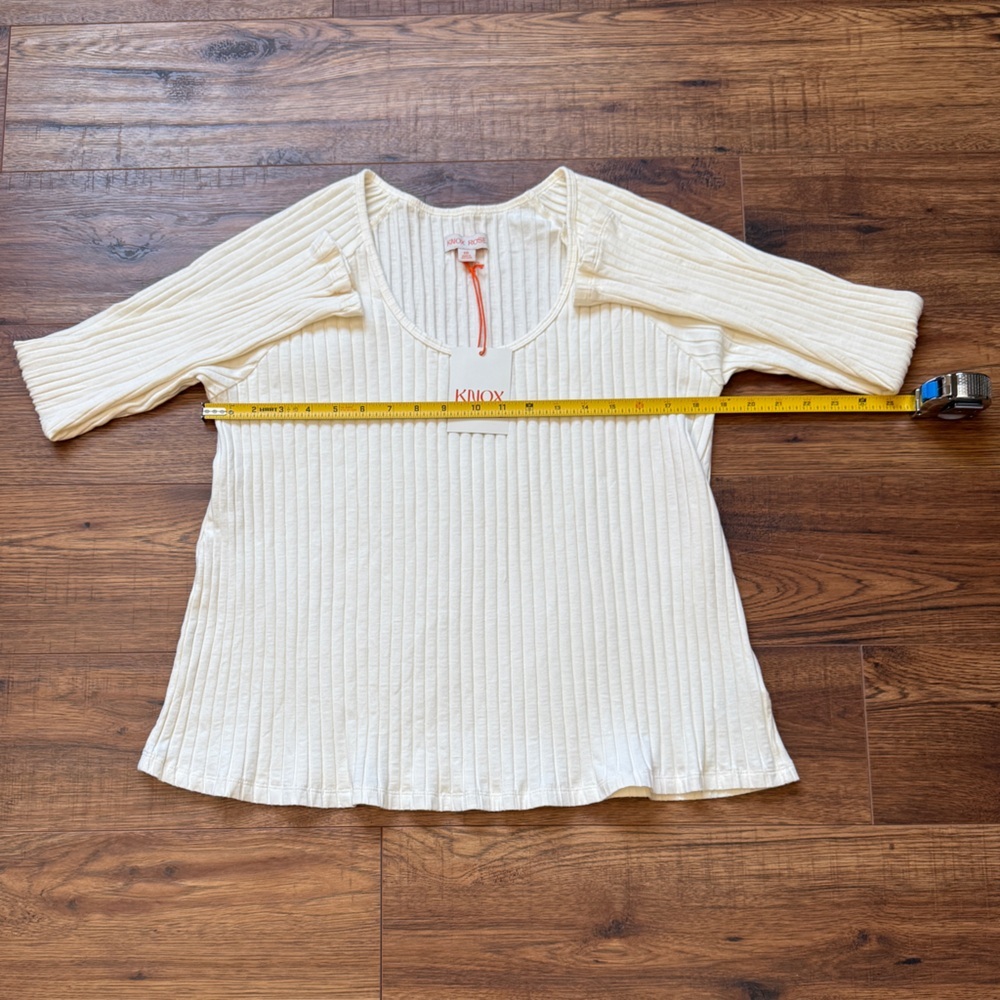 Knox Rose Women's Slim Fit Long Sleeve Ribbed T-Shirt Cream Size XXL NWT - Picture 4 of 8